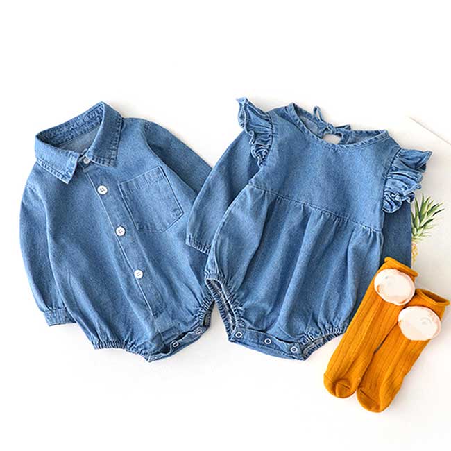 【楽天市場】送料無料 ベビー ロンパース　ベビー服 デニムロンパース オールインワン　デニム 風 女の子 男の子 秋冬 秋春 おしゃれ 赤ちゃん 出産祝い 乳幼児 幼児 子供服 キッズ かわいい 可愛い 北欧 ギフト プレゼント メール便　【楽ギフ_○○】 【-】【+】：キャメリア（バッグ＆ジュエリー）