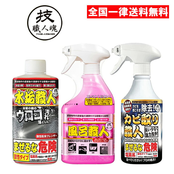 技職人魂 お風呂掃除セット 風呂職人 カビ取り職人 水垢職人 浴室 お風呂 カビ 水垢 洗剤 クリーナー 強力 プロ用 允・セサミ 大掃除
