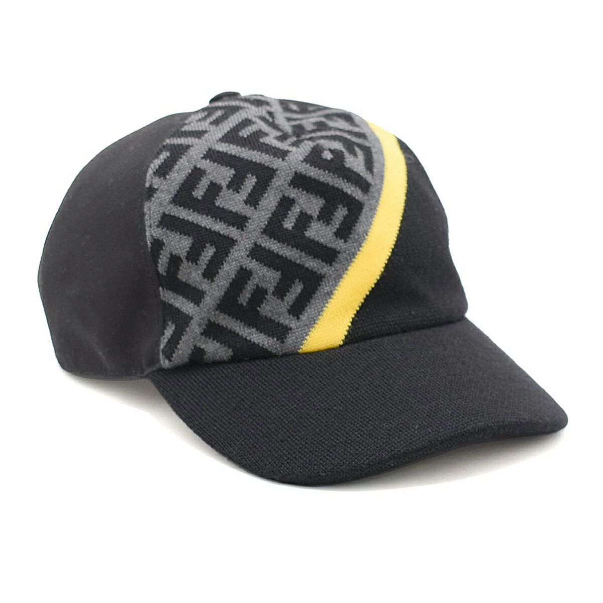 フェンディ FENDI 帽子 FXQ768 AEVF F0A2Y FFロゴ マルチカラーキャンバス ベースボールキャップ メンズ レディース ユニセックス グレー＋ブラック＋イエロー