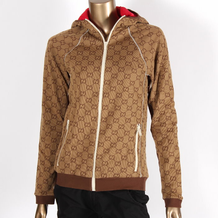 グッチ GUCCI GG ジャカード ジップアップ パーカー ベージュ＆エボニー 715527 XJETY 9742 ストレッチ フーデッド ジャケット ジャージ スウェットトップス アウター レディース 【新品・未使用・正規品】売れ筋