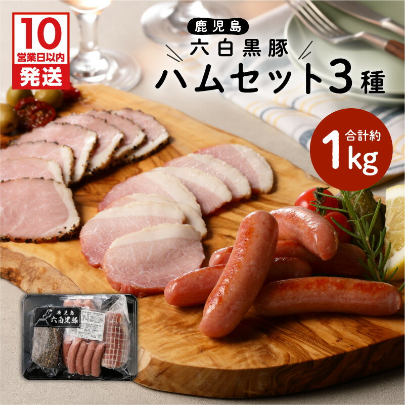 黒豚 【ふるさと納税】【10営業日以内に発送】 鹿児島黒豚 ハムセット 計 1kg 3種類 詰め合わせ セット 豚 豚肉 黒豚 ハム ウインナー ソーセージ 熟成 燻煙 ボイル 手作り 六白黒豚 国産 冷凍 黒豚屋佐藤 ライジング 鹿児島市 おすすめ ランキング プレゼント ギフト
