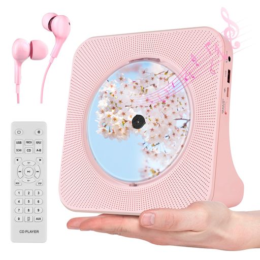 ポータブルCDプレーヤー、有線ヘッドフォン付き家庭用CDプレーヤー、USB入力、TYPE-C、AUX入力/出力、車内で聴くためのデスクトップ、小さくてかわいいピンク色で収納しやすい、語学学習…