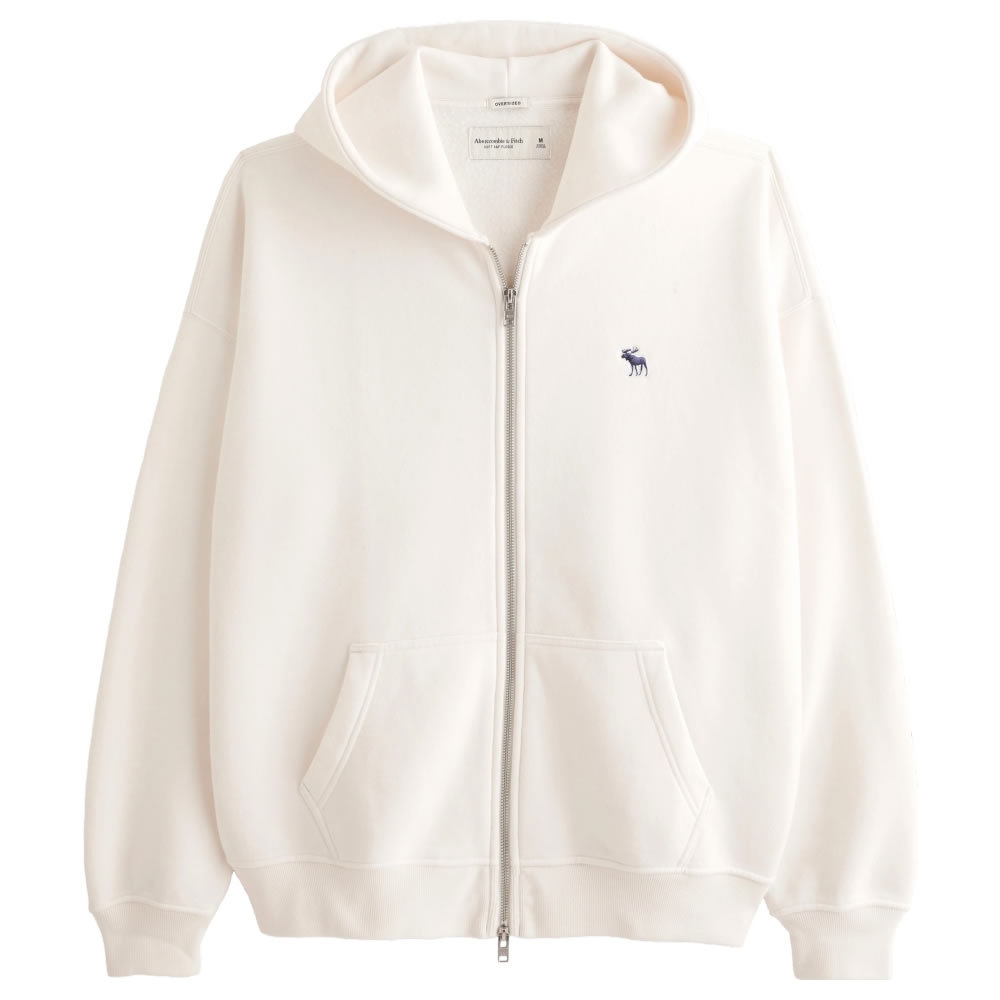 アバクロンビー&フィッチ ジップアップパーカー メンズ 【並行輸入品】アバクロンビー&フィッチ メンズ ジップアップ パーカー ( オーバーサイズ ) Abercrombie&Fitch Elevated Icon Full-Zip Hoodie (オフホワイト) 【大き目 ジップアップ オーバーサイズ 】