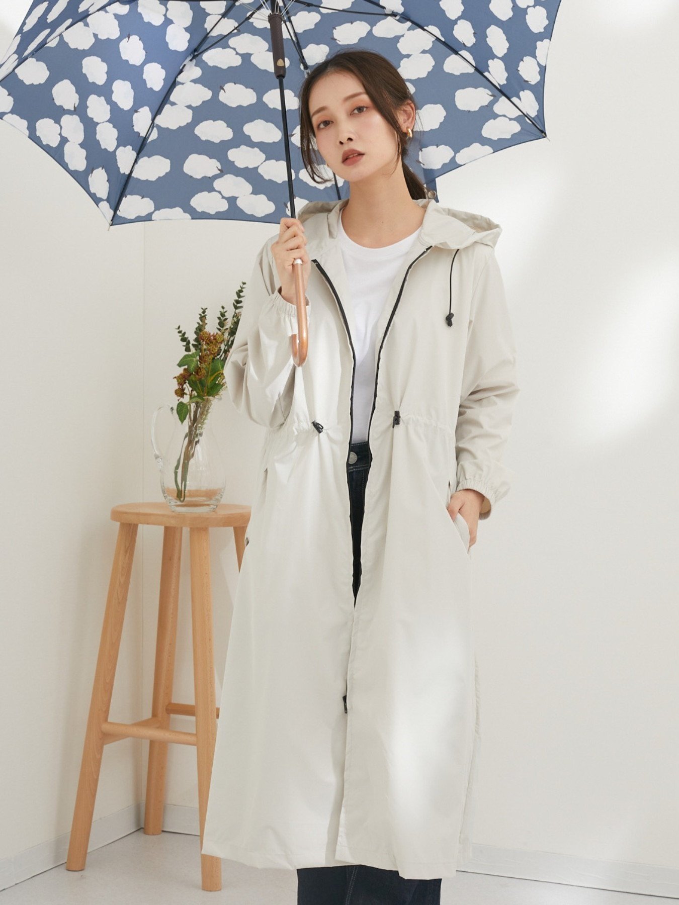 KATHARINE ROSS KATHARINE ROSS/【niftycolors】ZIPロングレインモッズコート パラダイス ピクニック ジャケット・アウター レインコート ホワイト カーキ グレー【送料無料】