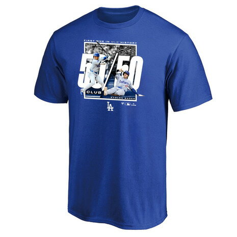 MJ・MLB（MJ・MLB）（キッズ）50-50 野球ウェア ジュニア 大谷翔平 50-50 FIRST ONE IN MLB HISTORY Tシャツ ML01-24FW-0006-BLU-JR