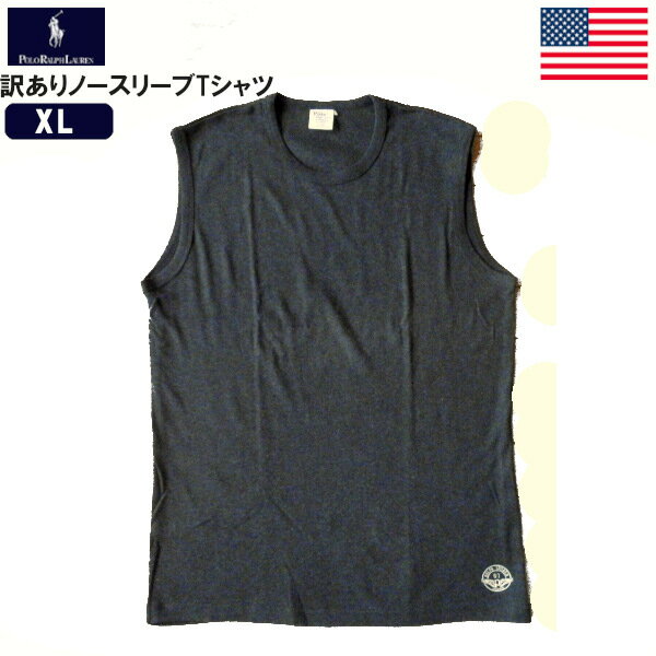 訳あり商品 ラルフローレン ノースリーブ Tシャツ ワンポイント ロゴプリント RALPH LAUREN UNDER WEAR アウトレット品 デッドストック キズあり モクグレー タンクトップ 大きいサイズ メンズX Lサイズ ビッグサイズ メール便等POST投函送料無料