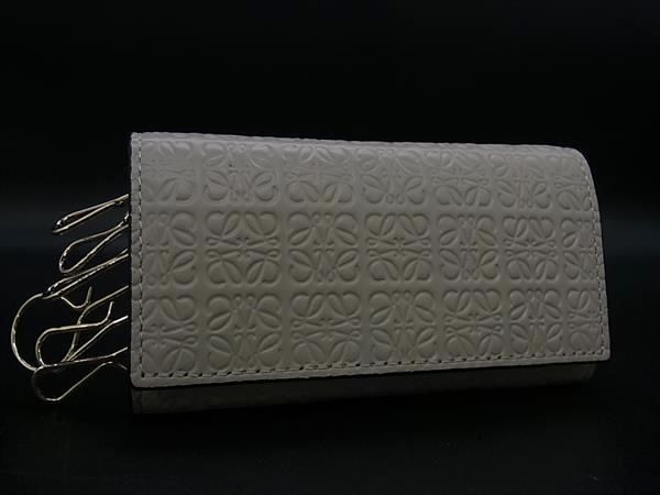 ロエベ キーケース ■新品同様■ LOEWE ロエベ リピートアナグラム レザー 6連 キーケース 鍵入れ レディース ベージュ系 AY2192